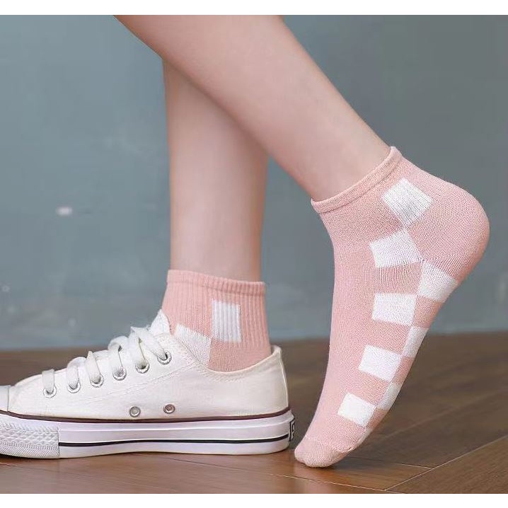 Set 10 Đôi Tất Vớ Nữ Ngắn Cổ Kẻ Hồng SS2 Siêu HOT