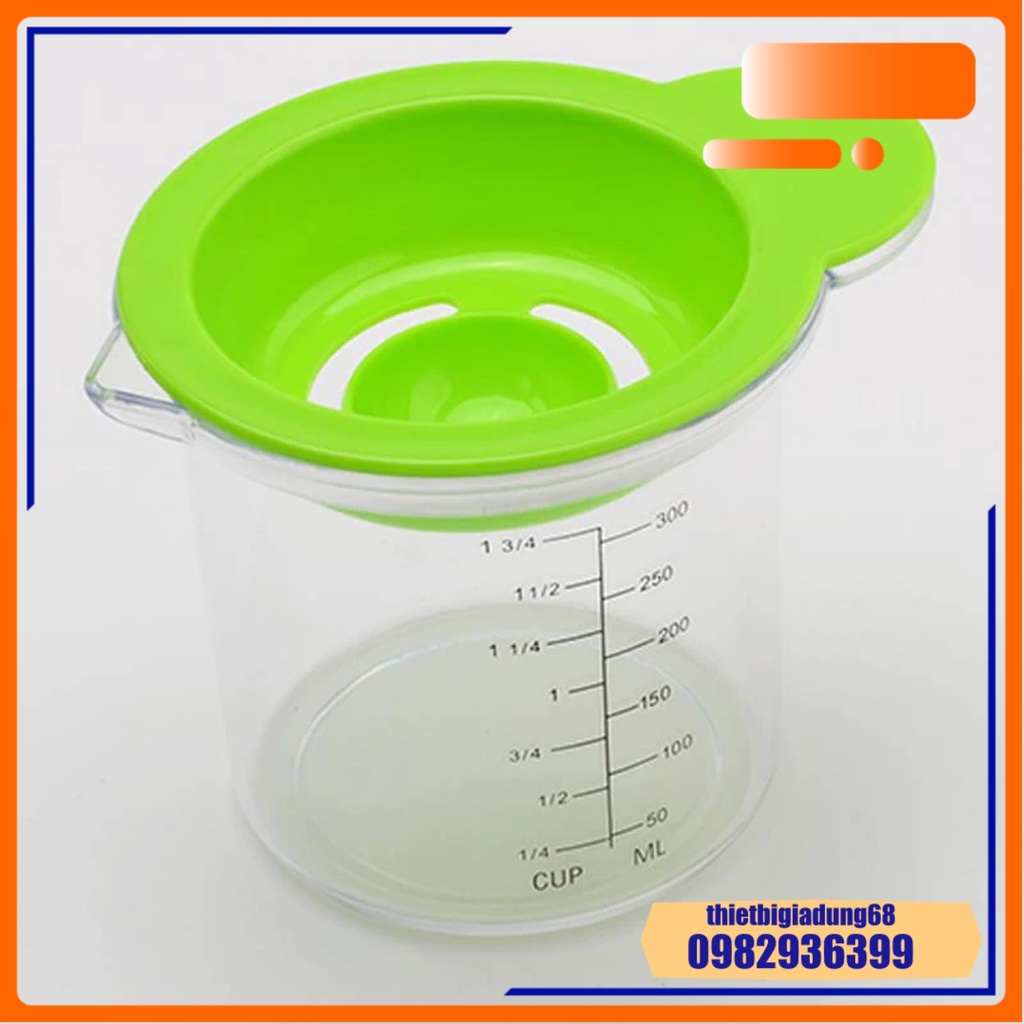 Cốc Chia Vạch Nhà Bếp Đa Năng 300ml 5in1 Định Lượng, Vắt Cam, Lọc Trứng, Phễu Lọc, Mài Rau Củ Quả, Dụng Cụ Nhà Bếp