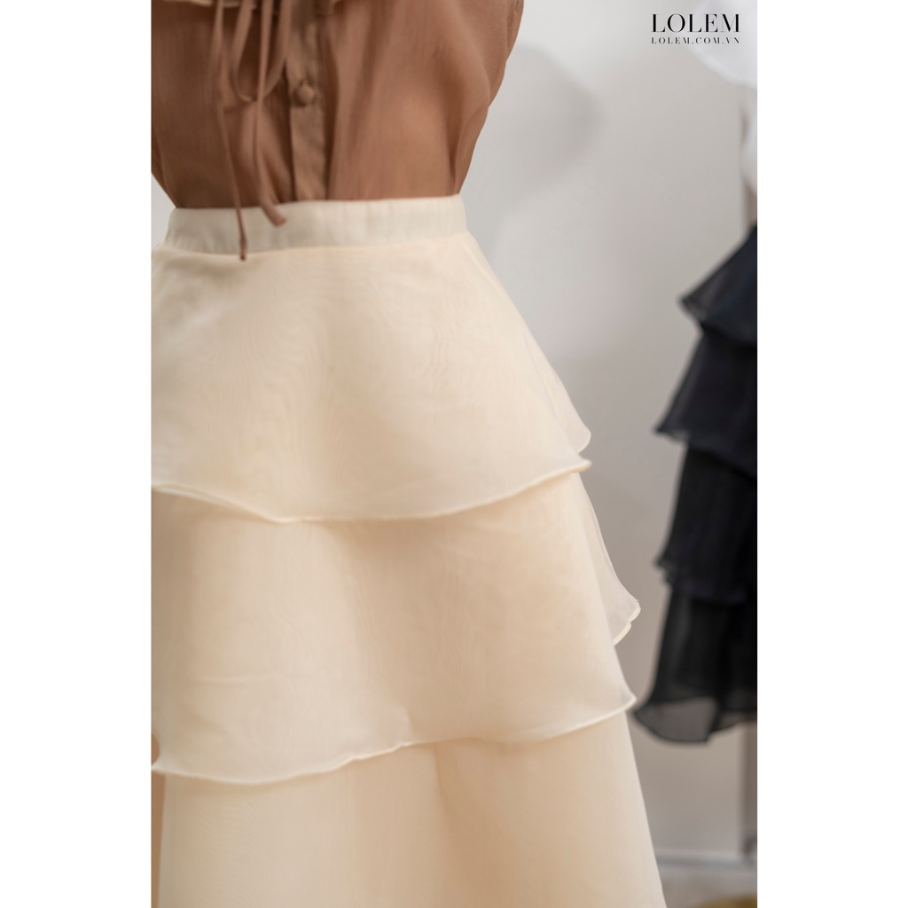 Chân váy xòe dài LOLEM CVX354 xếp tầng vải tơ nến mềm mịn thông thoáng