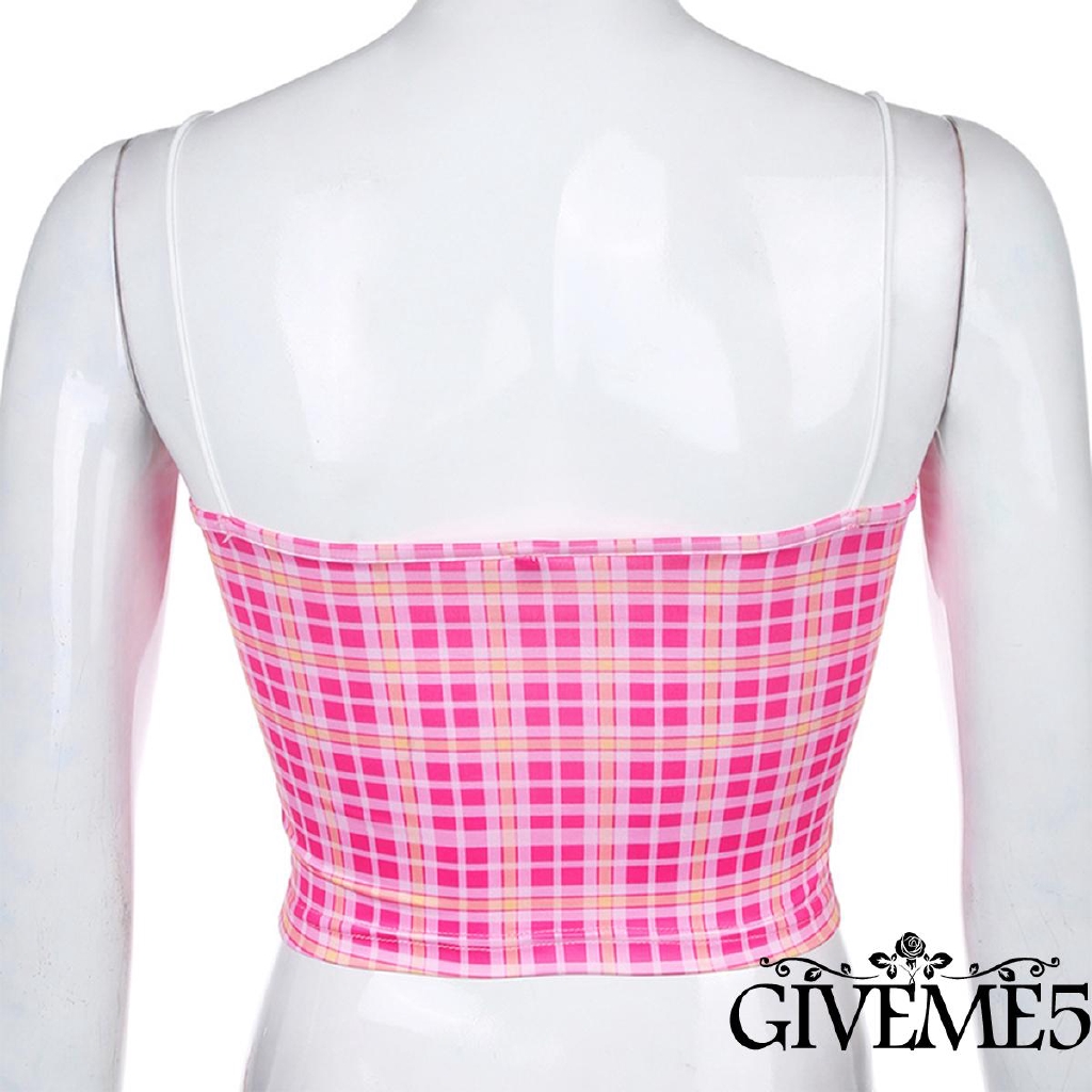 Áo Croptop Sát Nách Hoạ Tiết Ca-Rô Phối Nơ Nữ Tính