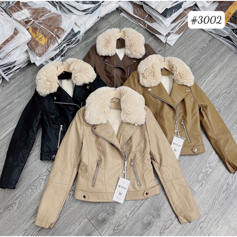 Áo khoác da trần lông bên trong  cổ lông tháo rời hàng QCL1