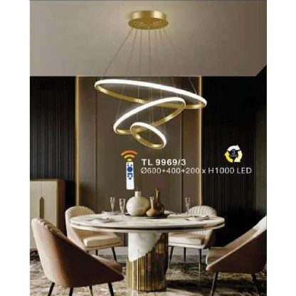 Đèn thả trang trí thả trần 3 vòng led có điều kiển remote WL