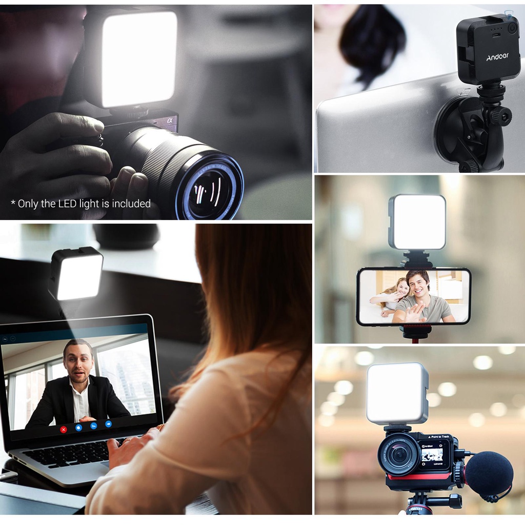 Đèn LED Chiếu Video Andoer W36 Mini 5600K 4W Pin Sạc Tích Hợp 3 Giá Đỡ Lạnh