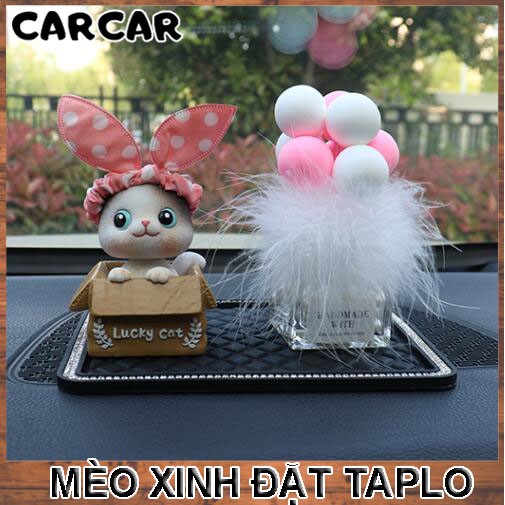 Mèo đội nơ trang trí taplo ô tô làm từ nhựa cực dễ thương, hàng chính hãng, hoạ tiết sắc nét