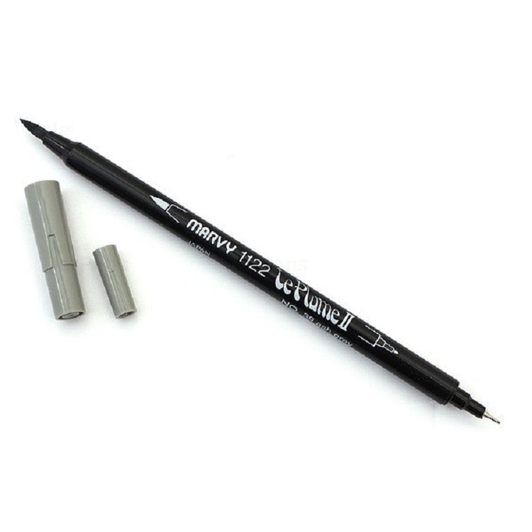 Combo 3 bút lông đầu cọ viết calligraphy Marvy Le Plume II Double-Sided Watercolor Marker - Grey Colors 2