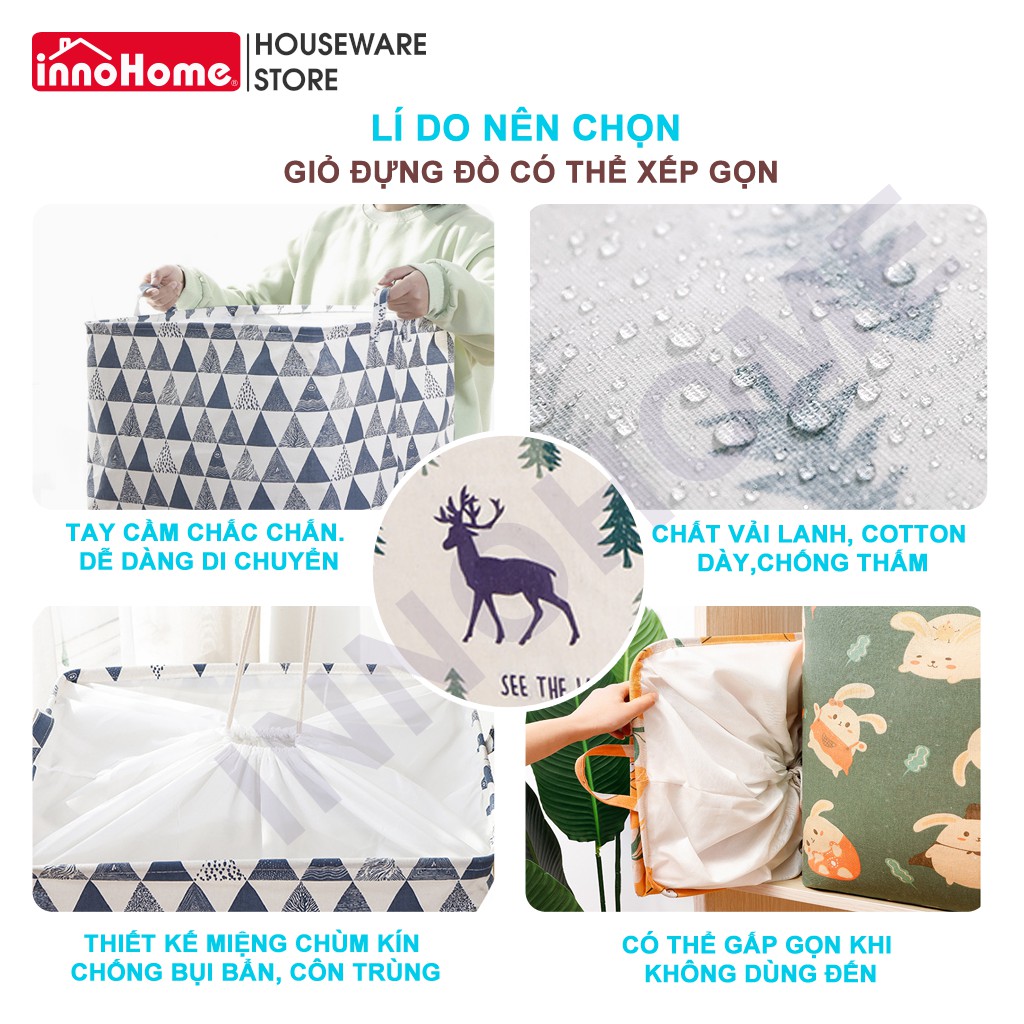 Túi Đựng Quần Áo Chăn Màn Size Lớn 100 lít, Giỏ Đựng Đồ Gấp Gọn Tiện Lợi INNOHOME, Mã INHTUI100