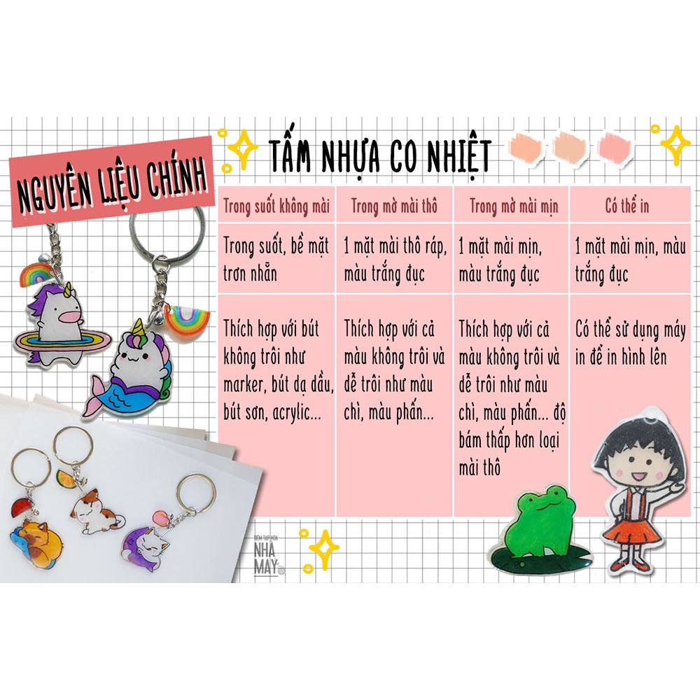 Set nguyên liệu làm nhựa co nhiệt cơ bản - nhựa trong suốt không mài 0.3mm (bút màu Somagi)