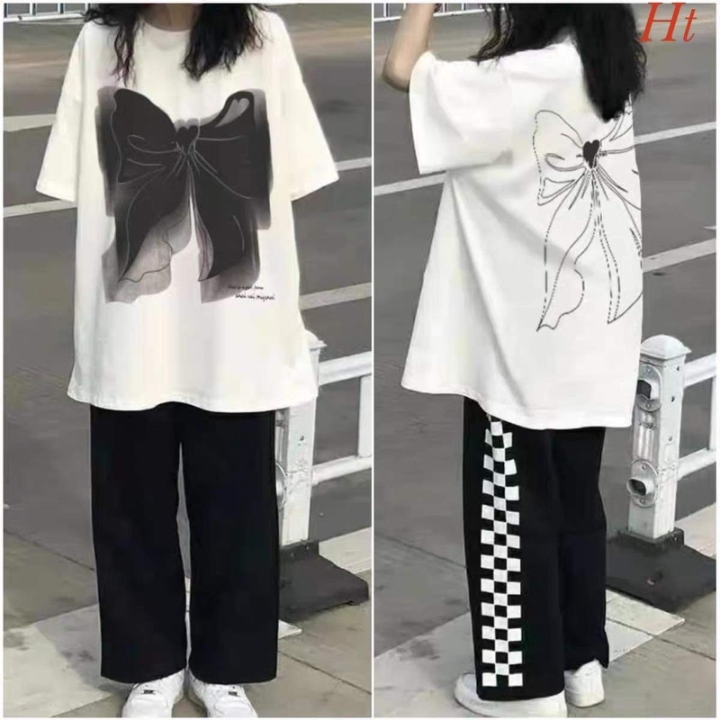 Bộ áo nơ hai mặt + quần xuông caro HT11