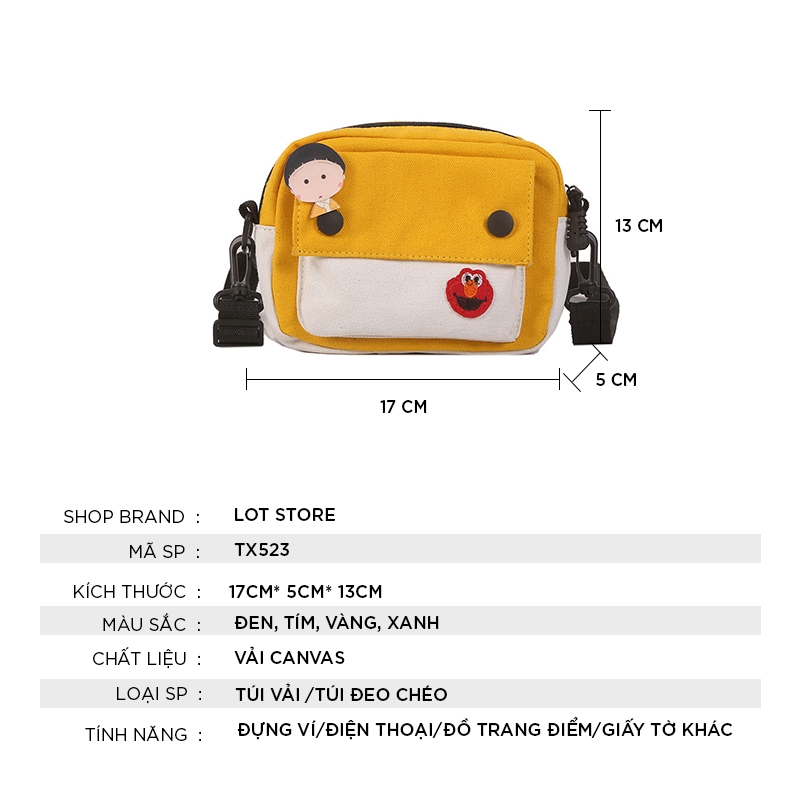Túi totte đeo chéo giá rẻ vải canvas mềm trơn đẹp đi học  | WebRaoVat - webraovat.net.vn