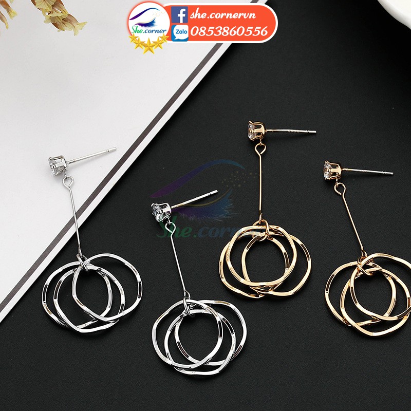 Hoa tai bông tai Hàn Quốc E1711 khuyên tròn đính đá ánh kim S925
