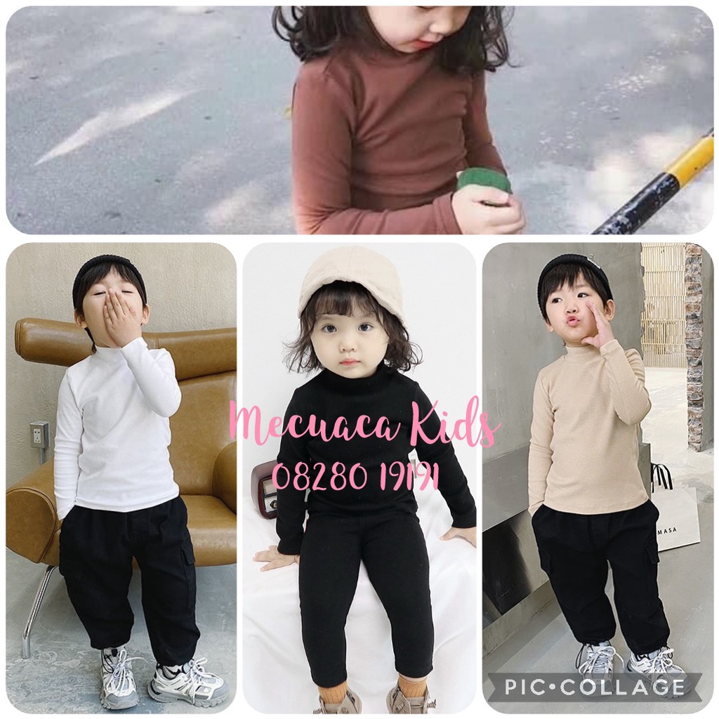 [12m-10y] Aó dài tay body cổ 3cm giữ nhiệt cho bé trai bé gái be tím hồng