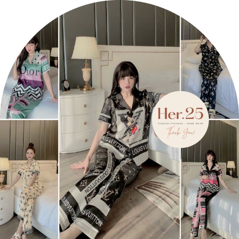 Đồ bộ Pijama lụa satin cao cấp mềm mịn, thoáng mát, tay ngắn kiểu dáng tiểu thư cực kì đáng yêu