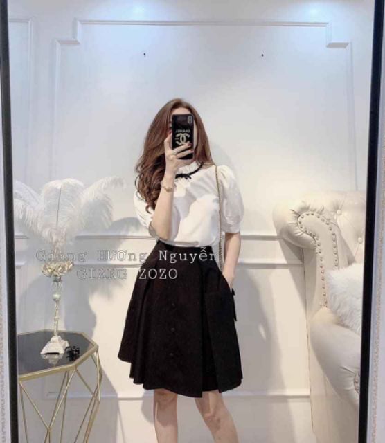 Chân váy dáng xòe cúc bọc dễ thương | BigBuy360 - bigbuy360.vn
