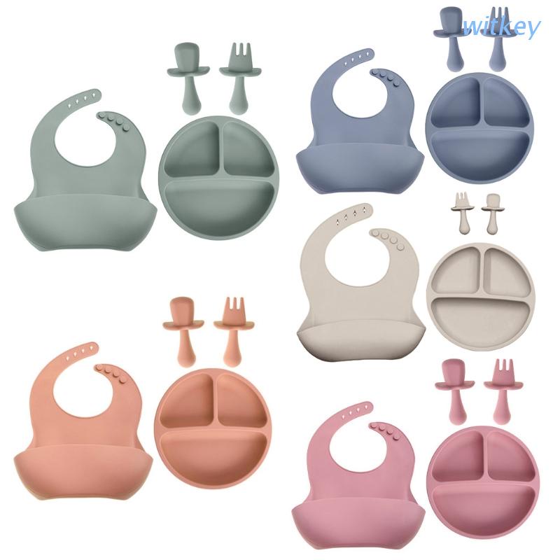 Bộ 4 Dụng Cụ Tô Muỗng Nĩa Tập Ăn Cho Bé Bằng Silicone Chống Trượt