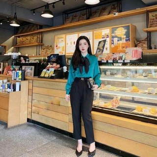 SÉT ÁO SƠ MI LỤA CỔ NƠ MÌ QUẦN CHÉO THÁI