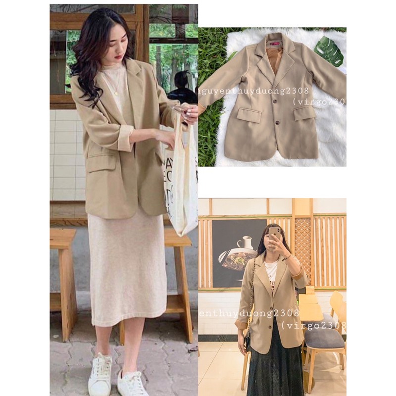 [Ảnh thật/Video]Áo blazer nâu tây 2 lớp sang chảnh có sẵn lót màu be sữa | BigBuy360 - bigbuy360.vn
