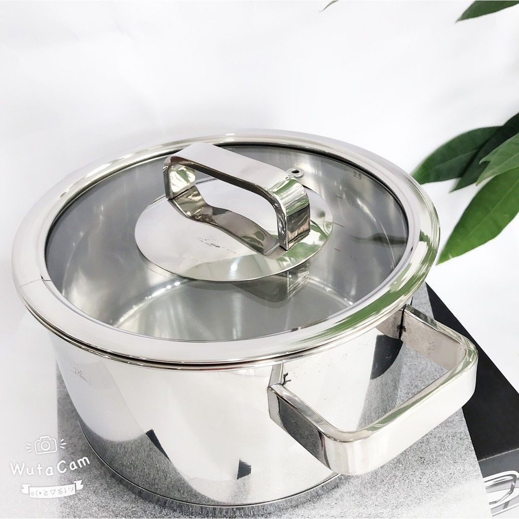 Nồi thân cao 3 đáy inox 304 Fivestar Plus bếp từ quai vuông nắp kính