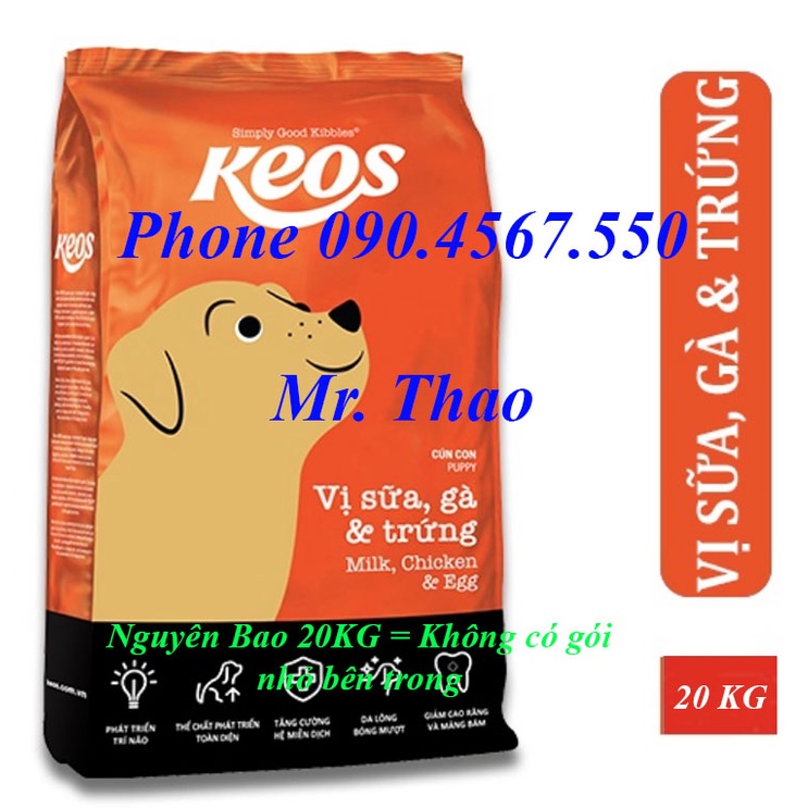 [20KG] Thức ăn Keos vị Trứng, Gà và Sữa dành cho cún con - KEOS DOG PUPPY MILK, CHICKEN AND EGG