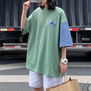 Áo thun nữ tay lỡ freesize phông form rộng Unisex, mặc cặp, nhóm, lớp in hình STITCH PHỐI TAY