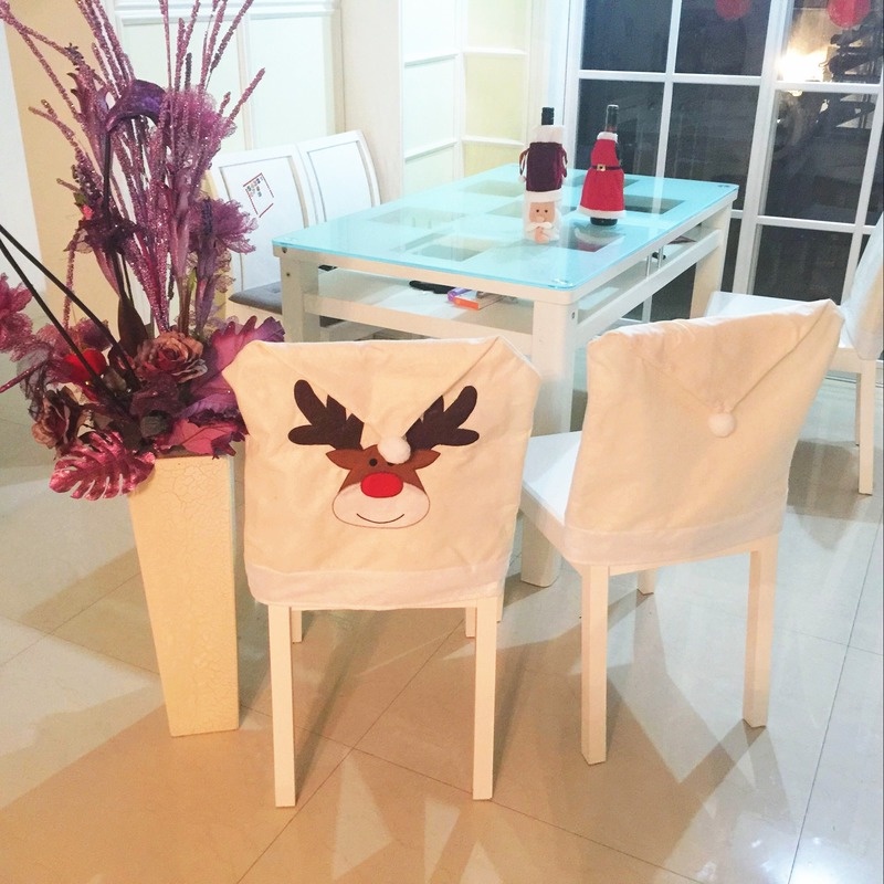 1 Vỏ Bọc Ghế Ngồi Bàn Ăn / Tiệc Giáng Sinh Bằng Vải Không Dệt Hình Tuần Lộc Dễ Thương Có Thể Tháo Rời Tiện Lợi