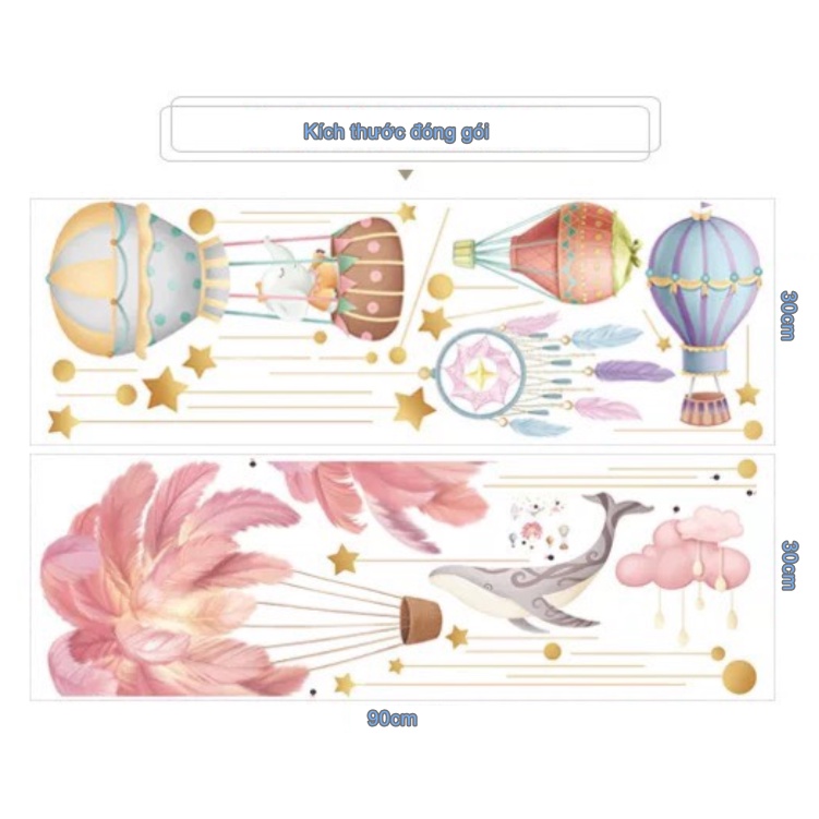 Decal trang trí tường - Rèm dây cá voi chuông gió và những khinh khí cầu