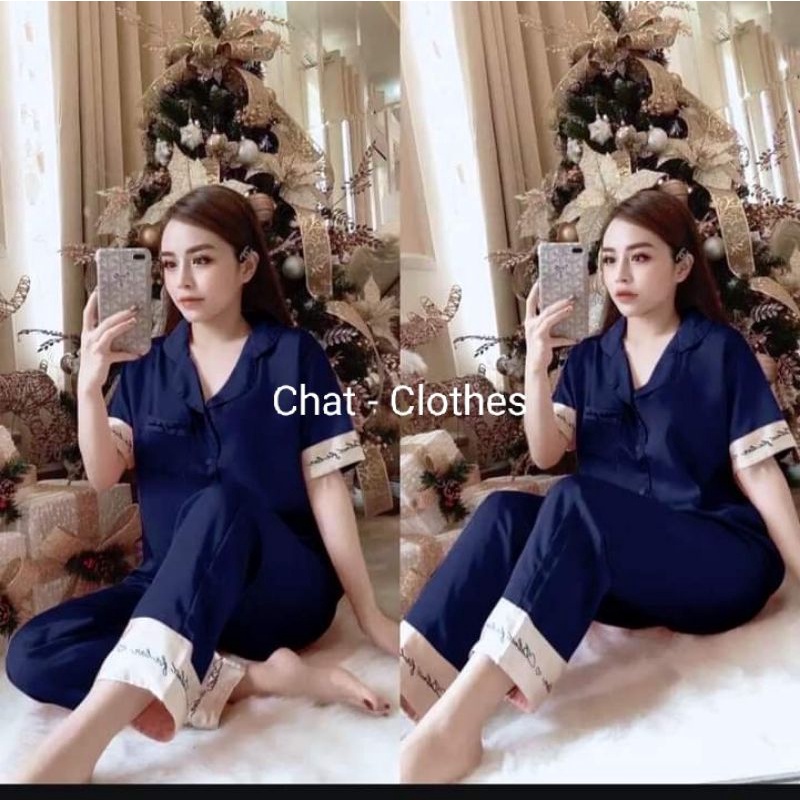 Bộ pyjama lụa [ CHỮ KÝ - CỘC DÀI ] hàng thiết kế có size