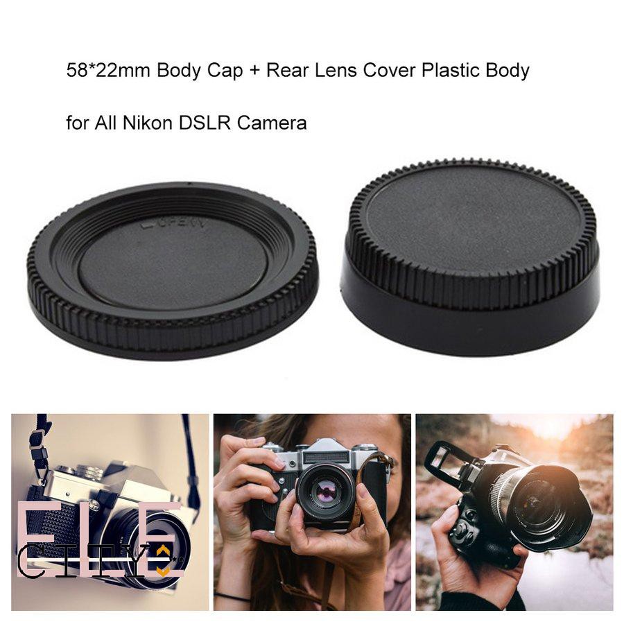 111ele} 58*22mm Body Cap + Rear Lens Cover Plastic Body for All Nikon DSLR Camera