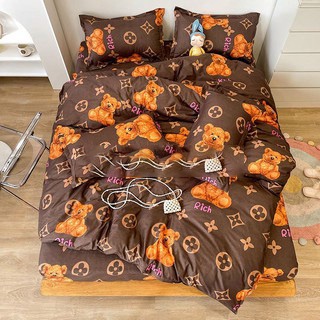 Bộ chăn ga gối Cotton Poly Mẫu Gấu Nâu HDBBEDDING M2 M4 M6 M8 2M2 drap giường Hàn Quốc miễn phí bo chun ga giường