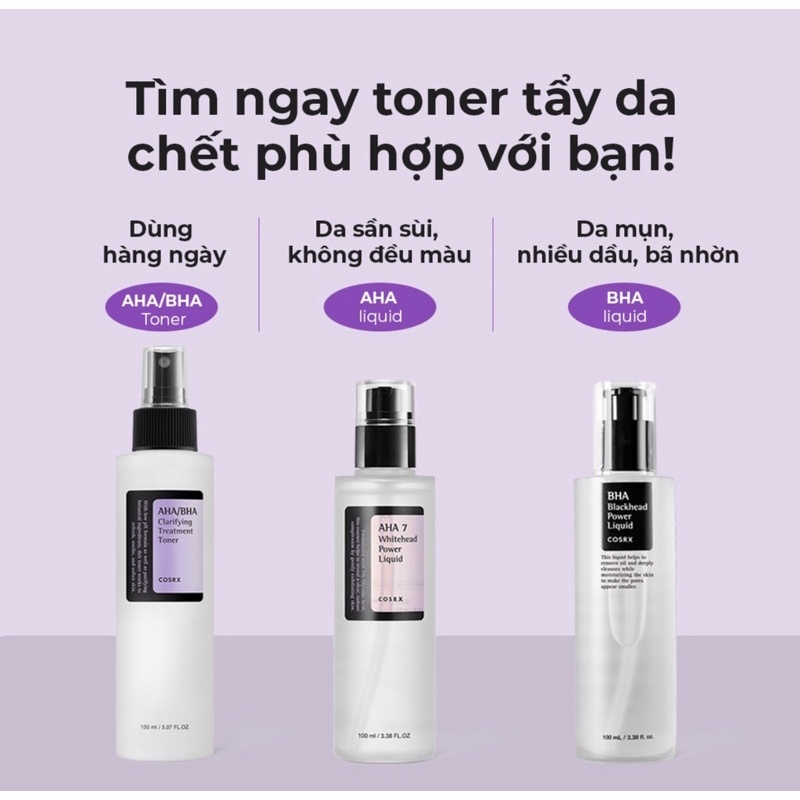 Nước cân bằng COSRX BHA hỗ trợ làm giảm mụn đầu đen dung tích 50ml/ 100ml