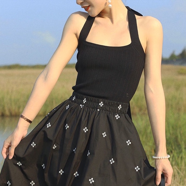 Áo Hai Dây Dệt Kim Màu Đỏ Phong Cách Retro Thời Trang Mùa Hè Cho Nữ