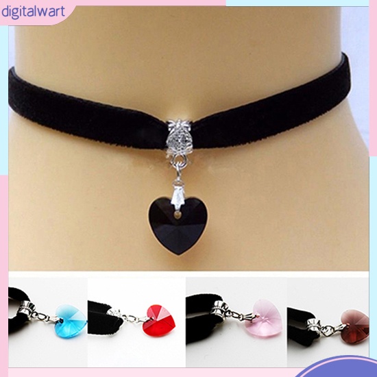 Vòng cổ choker nhung thiết kế đính đá hình trái tim phong cách cổ điển sang trọng dành cho nữ