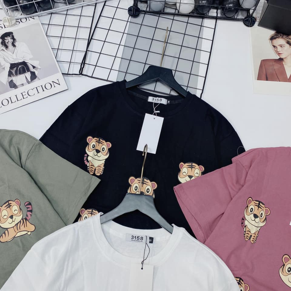 Áo phông cotton khô in hình con h.ổ (kèm ảnh thật)