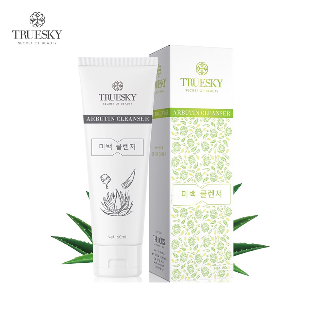 Sữa rửa mặt trắng da Truesky chiết xuất nha đam dạng tạo bọt 60ml - Arbutin Cleanser.