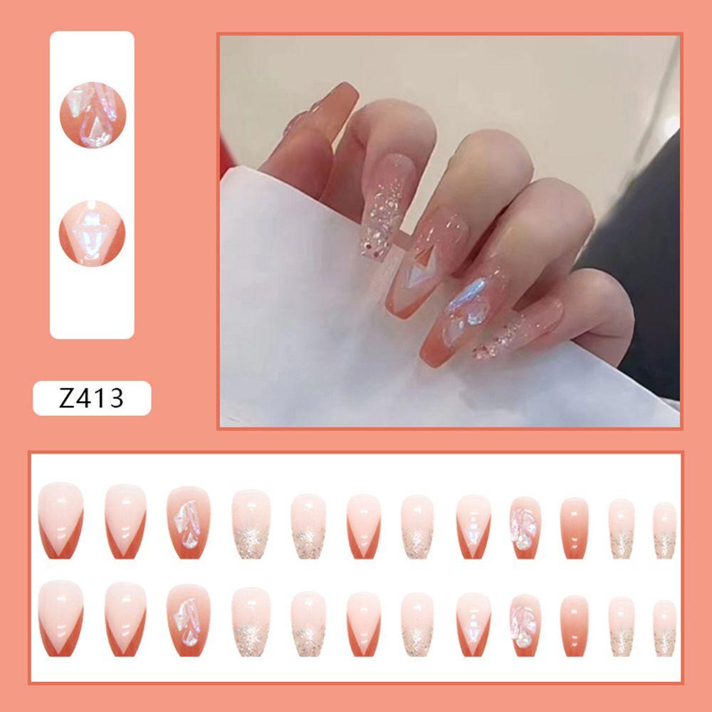 HS Set 24 Móng Tay Giả Hình Bướm Hồng Xinh Xắn