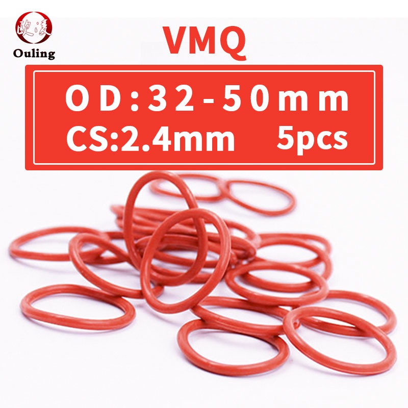 5 CÁI / Lô Vòng màu đỏ Vòng đệm cao su silicone O Ring CS 2,4mm Độ dày OD32/33/34/35/36/40/42/44/45/48/50 * 2,4mm Vòng đệm hình chữ O VMQ Bảo vệ môi trường Cách nhiệt chống thấm Không Hấp thụ sốc độc hại
