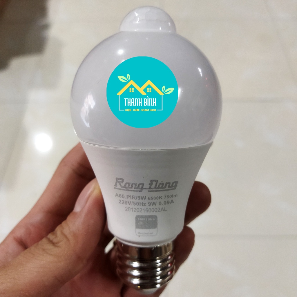 Bóng đèn cảm biến thông minh 9W Rạng Đông. Cảm biến PIR chuyển động và ánh sáng. Bảo hành 2 năm 1 đổi 1