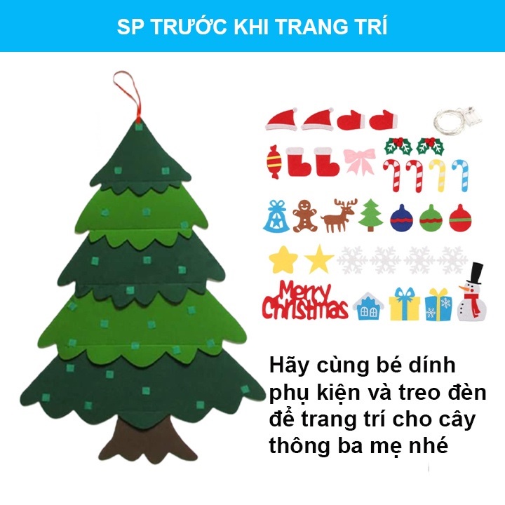 Đồ Chơi Giáng Sinh Cây Thông Noel  Bằng Vải Nỉ Tặng Kèm Đèn, Phụ Kiện Trang Trí Cực Đẹp