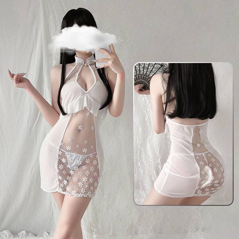 Bộ Đồ Lót Ngủ Kiểu Sườn Xám Xuyên Thấu Thêu Hoa Gợi Cảm Cho Nữ