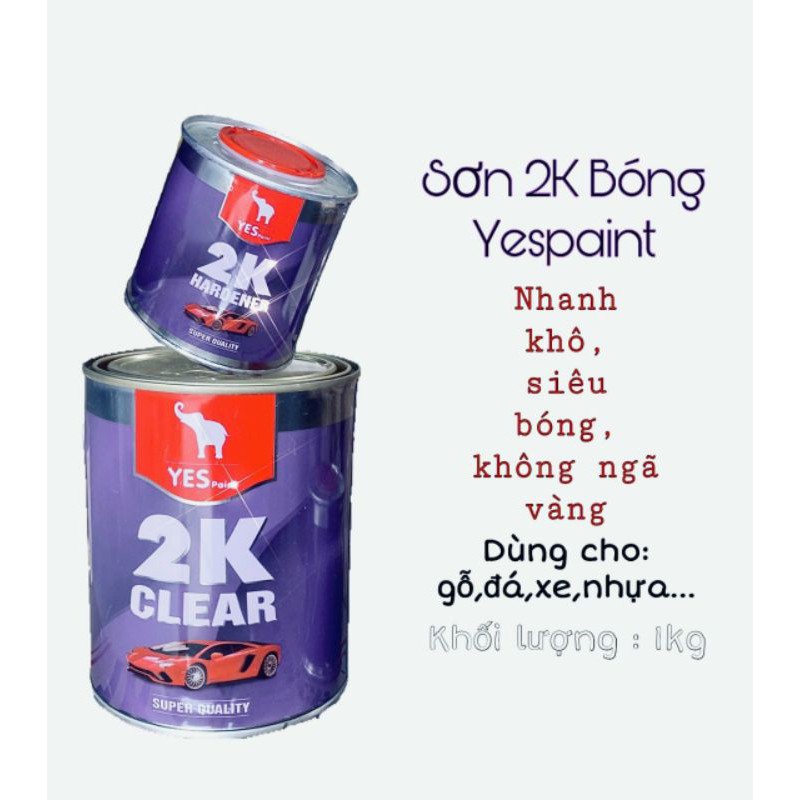 (Tặng cọ hoặc nhám) Dầu bóng 2K tím Yes Paint siêu bóng, siêu bền