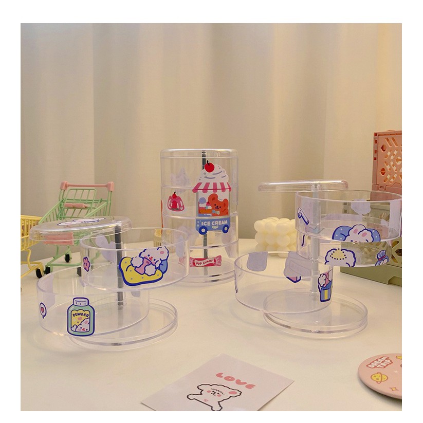 Hộp đựng trong suốt 3D xoay 360 (kèm sticker dán siêu xinh) - Tủ mini