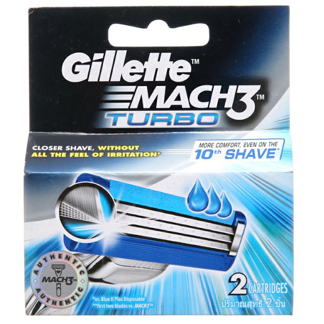 Vỉ 2 lưỡi dao cạo râu Gillette Mach 3 Turbo 3 lưỡi