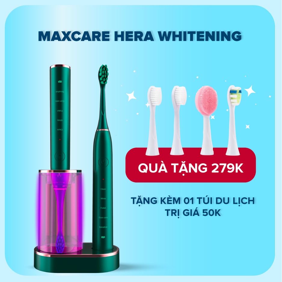 Bàn chải điện MAXCARE Hera Whitening diệt khuẩn sấy khô UVC bàn chải đánh răng điện lông mềm máy đánh răng rửa mặt sonic