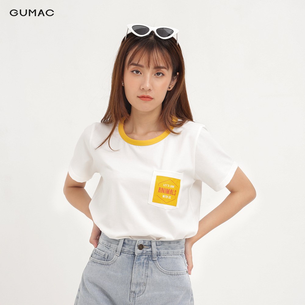 Áo thun nữ túi đắp phối cổ GUMAC ATA1259