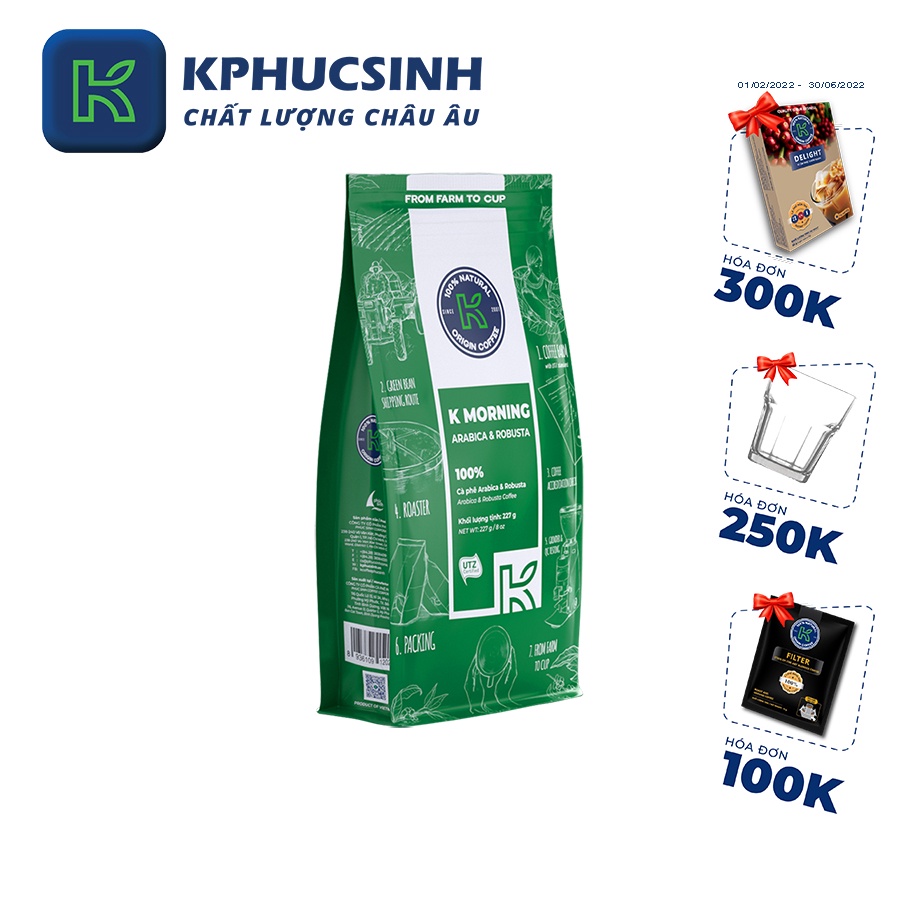 Combo 2 túi cà phê rang xay xuất khẩu K Morning 227g/gói KPHUCSINH - Hàng Chính Hãng
