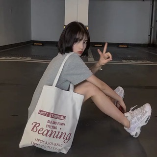 Túi tote ulzzang beaning chữ đỏ(có sẵn, tặng huy hiệu)