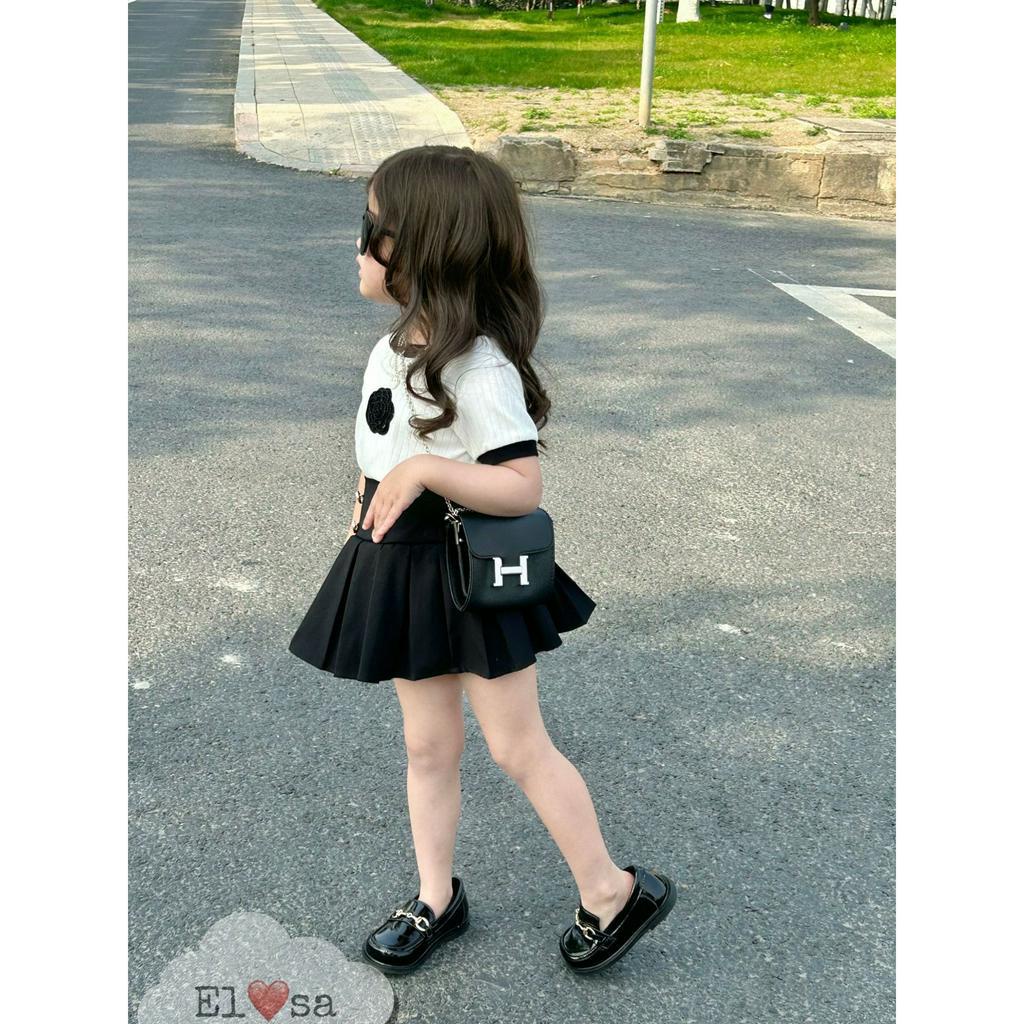 Quần áo bé gái- Set Áo Hoa Trà Mix Chân Váy Ly Xinh Xắn Cho Bé 1-8 Tuổi