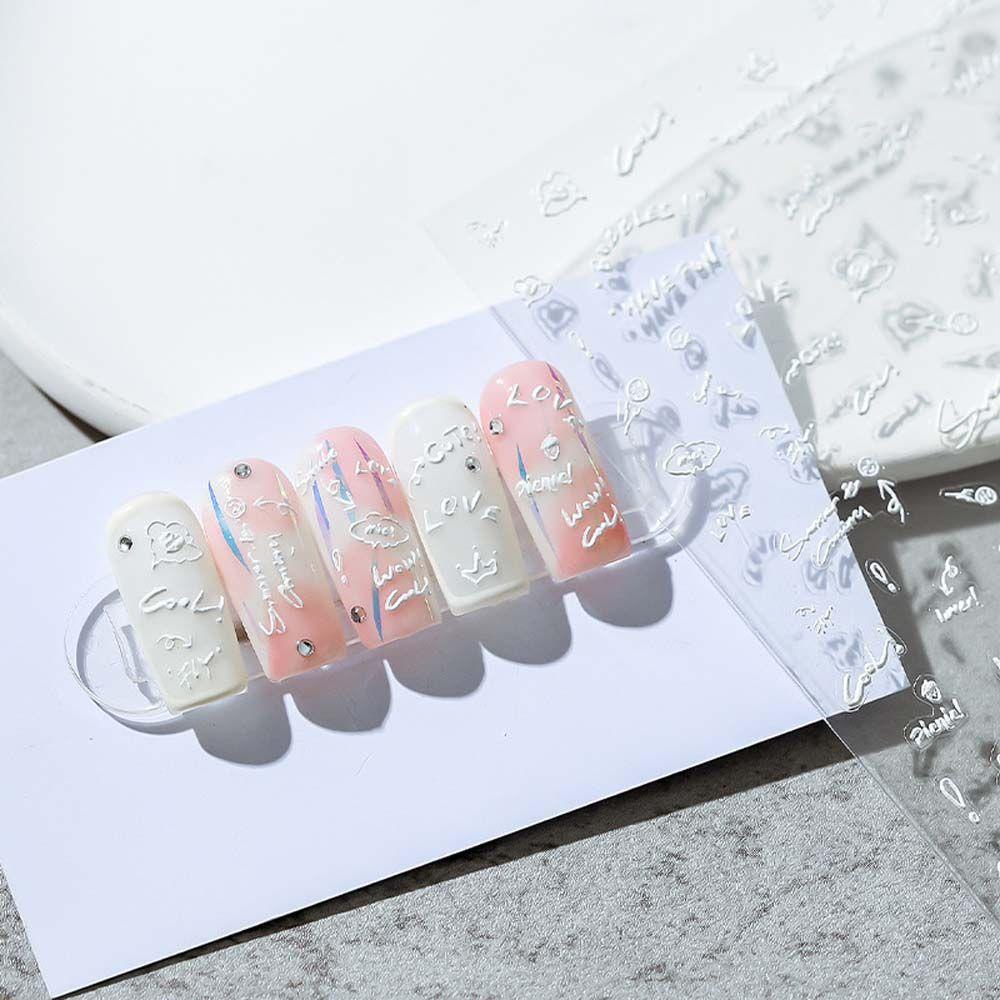 Miếng Dán Trang Trí Móng Tay 5D Họa Tiết Hoạt Hình Chữ Tiếng Anh Độc Đáo DIY