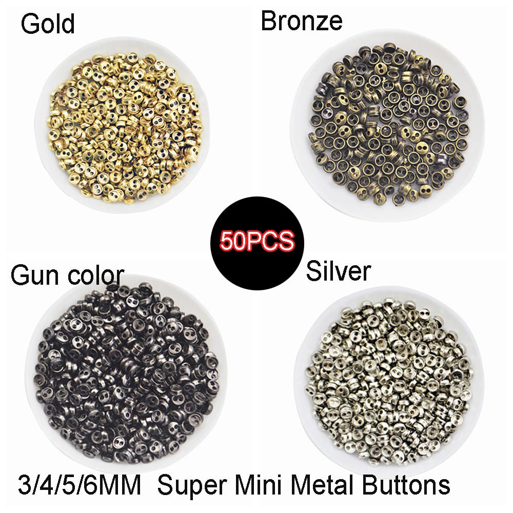 CLEVER Set Of 50 Cute 3/4/5/6mm Mini Metal Buttons For DIY Doll Clothes