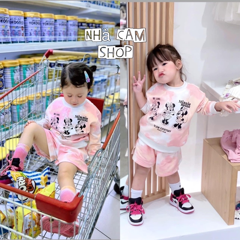 Bộ Mickey Loang Vẩy Sơn Hồng Chất Nỉ Đẹp Cho Bé - Nhà Cam