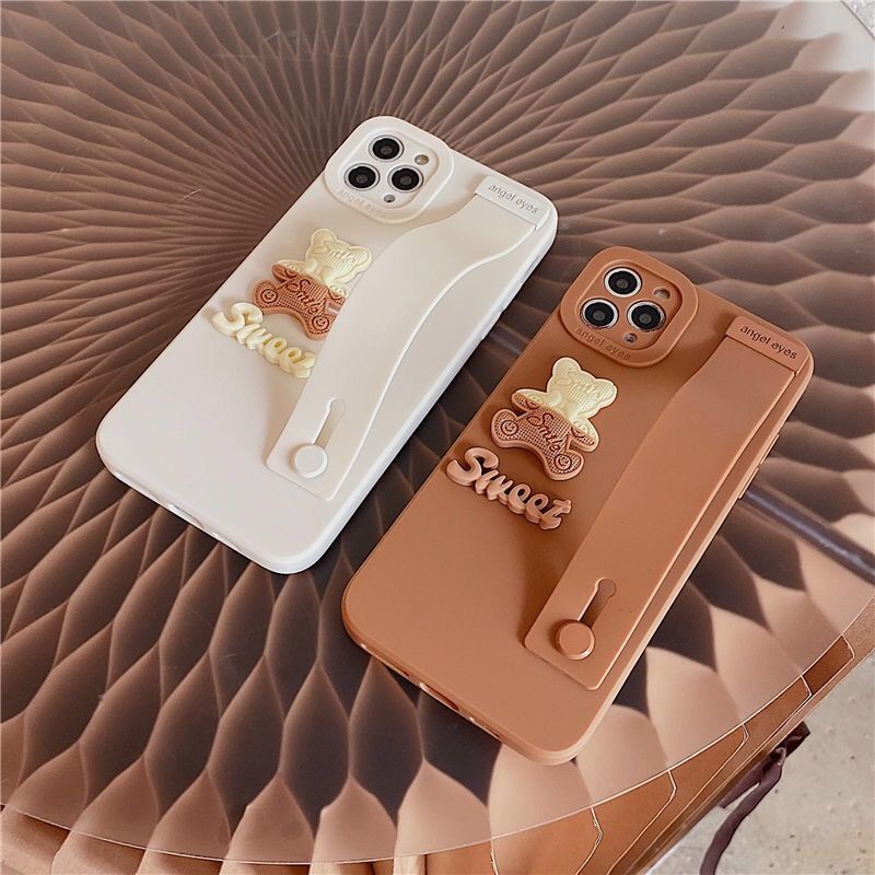 Ốp lưng iphone kèm móc đeo tay fashion gấu smile 7plus x xsmax 11 11promax 12 12pro 12promax 13 13pro 13promax DT19